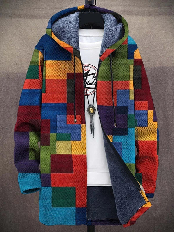 Barden - Plyšová podšitá bunda s kapucí v color‑block designu