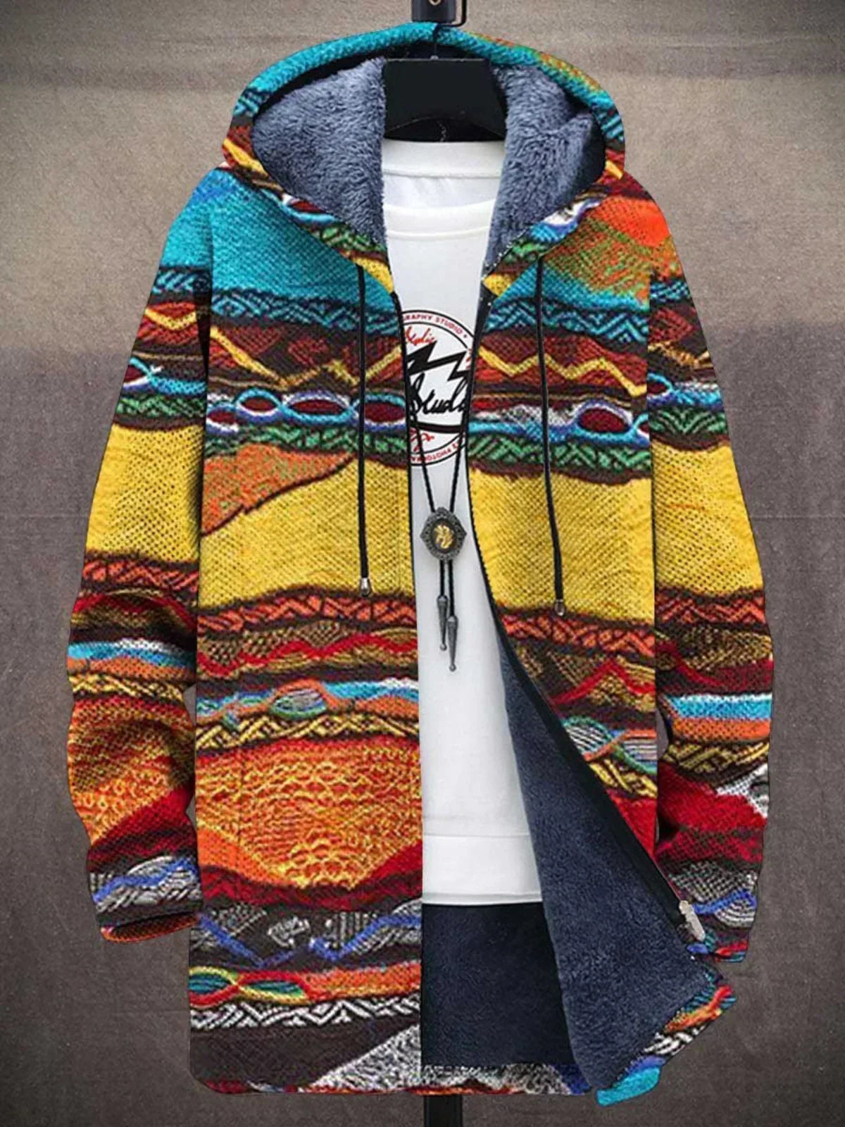 Barden - Plyšová podšitá bunda s kapucí v color‑block designu