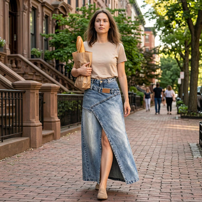 Anella - Maxi sukně s opraným vintage vzhledem