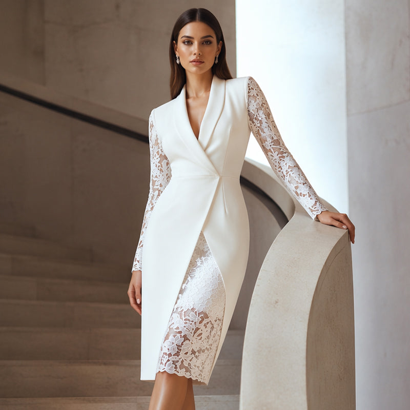 Saravelle - Elegantní midi šaty s krajkovými rukávy